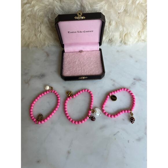 Set of 3x Juicy Couture Pink Beaded Charm Bracelets - Picture 2 of 16